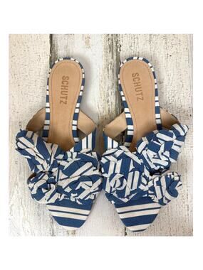 Schutz Ilaria Blue Denim Patch Floral Slide Sandals Womens 6.5 Chic